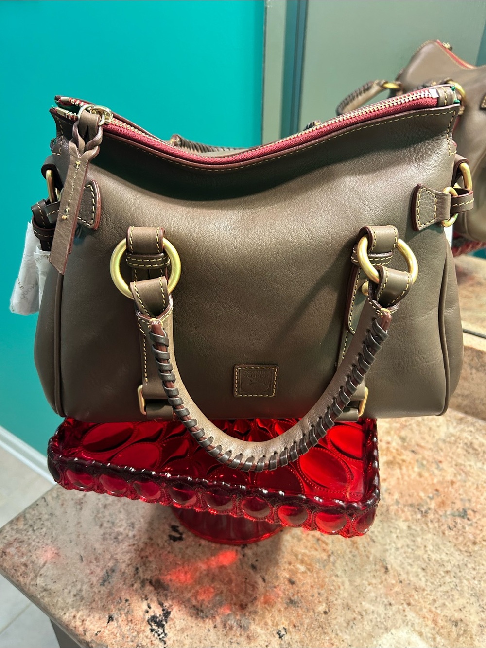 Dooney & Bourke Elephant Leather Satchel with Contrast Trim